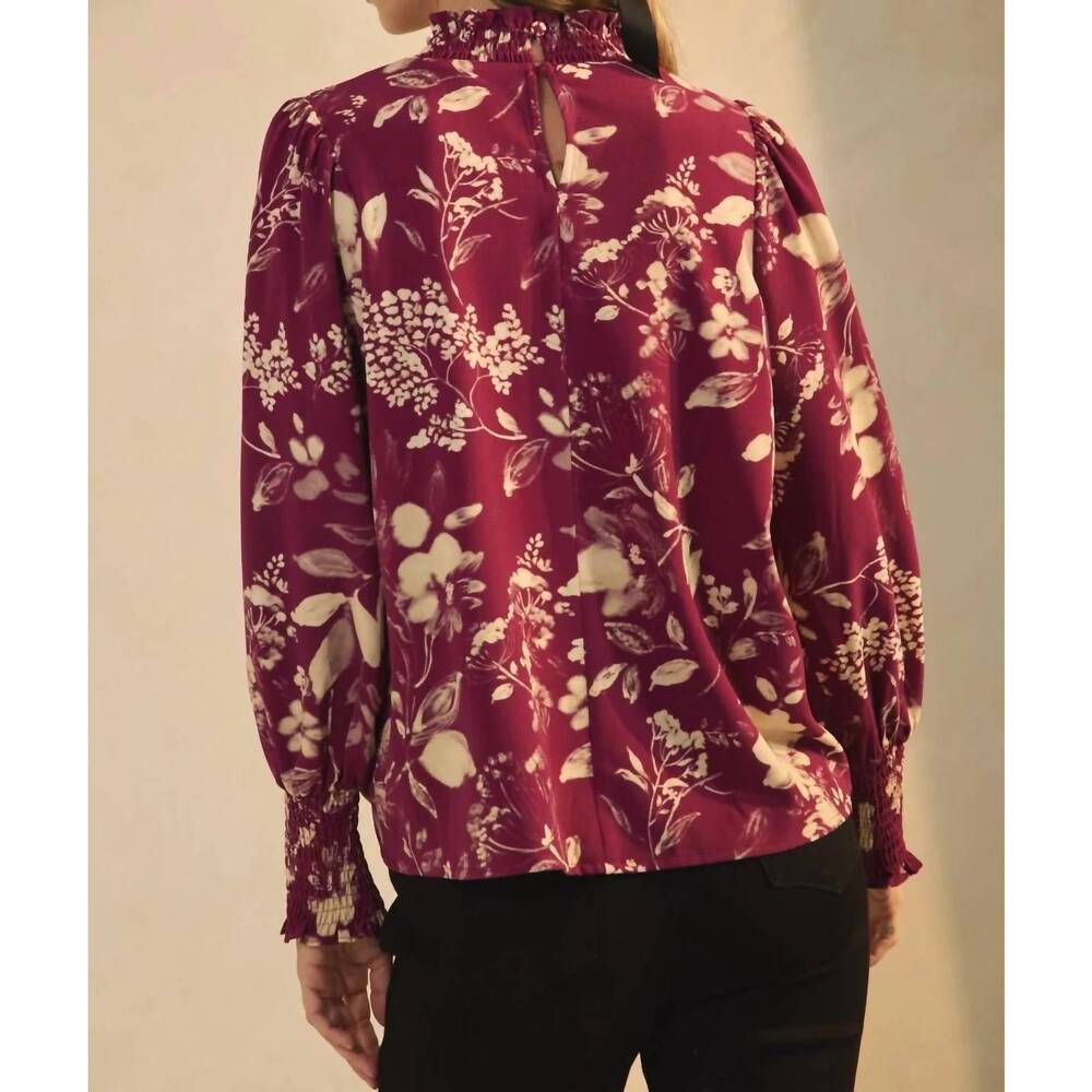 NEW ODDI floral printed blouse in burgundy - Picture 3 of 3